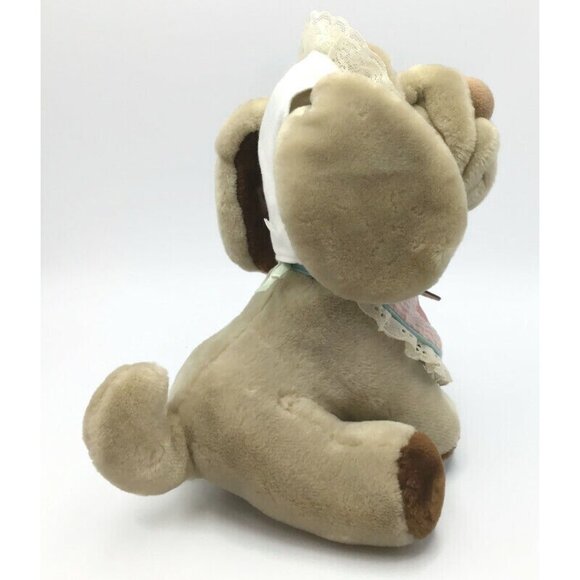 Ganz Bros 10" Wrinkles the Dog Plush Tan Brown Sitting w/ Bonnet Bib Collar 1981 - Picture 9 of 11